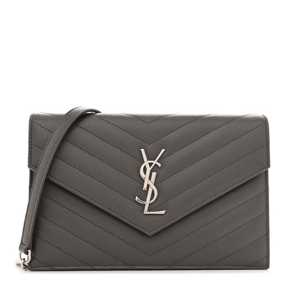 Saint Laurent Grain De Poudre Matelasse Chevron Monogram Envelope Chain Wallet Earth 1 of 10