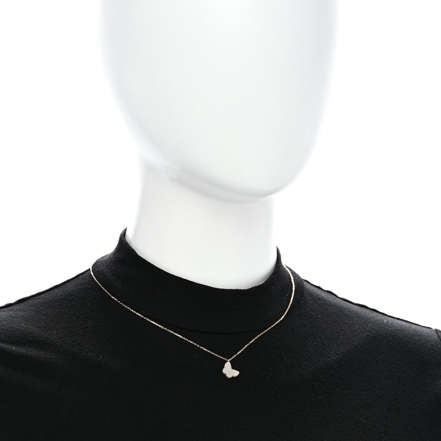 Van Cleef & Arpels 18K Yellow Gold Mother of Pearl Sweet Alhambra Butterfly Pendant Necklace 2 of 6