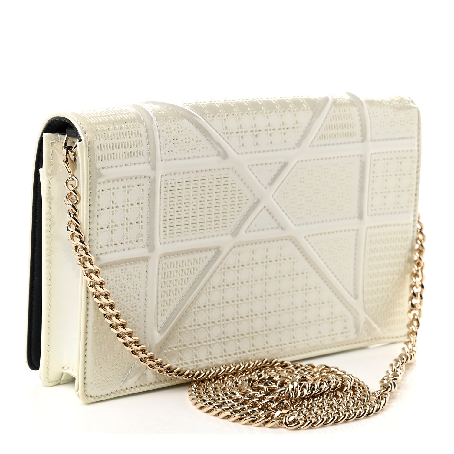 Christian Dior Patent Micro-Cannage Diorama Wallet on Chain Pouch Metallic White 3 of 9