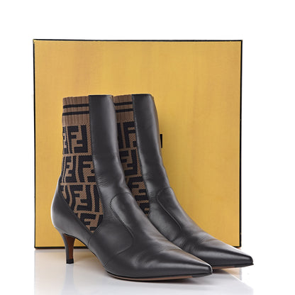 Fendi Vitellino Microfiber Fabric FF Rockoko Low Heel Sock Boots 38.5 Ebano Tobacco Black 11 of 11