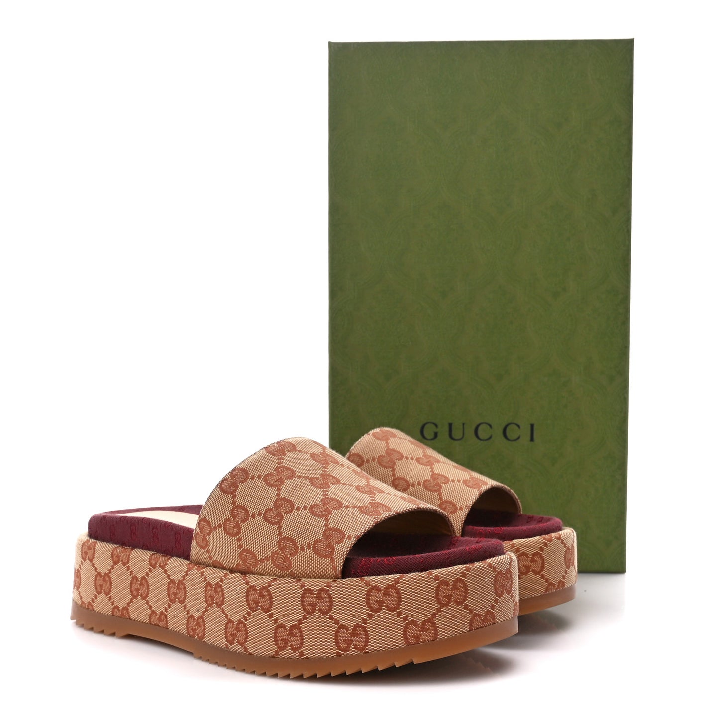 Canvas GG Monogram Angelina Platform Slide Sandals 37.5 Beige Ruggine
