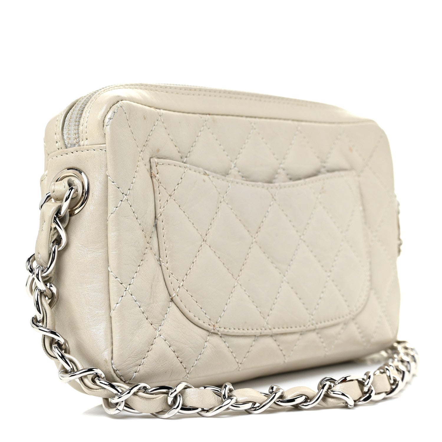 Chanel Aged Calfskin Quilted Cotton Club Pochette White 2 of 15