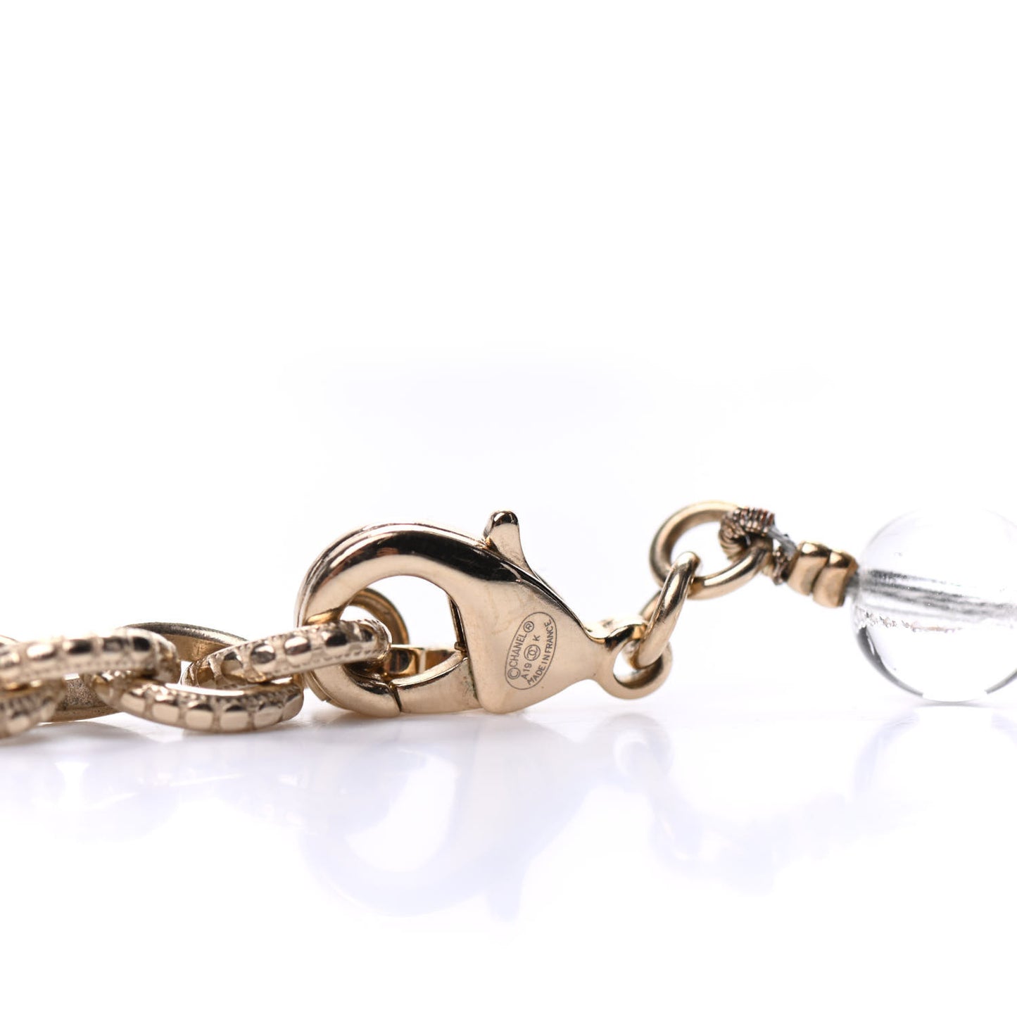 Resin Pearl Crystal CC Long Necklace Transparent Gold