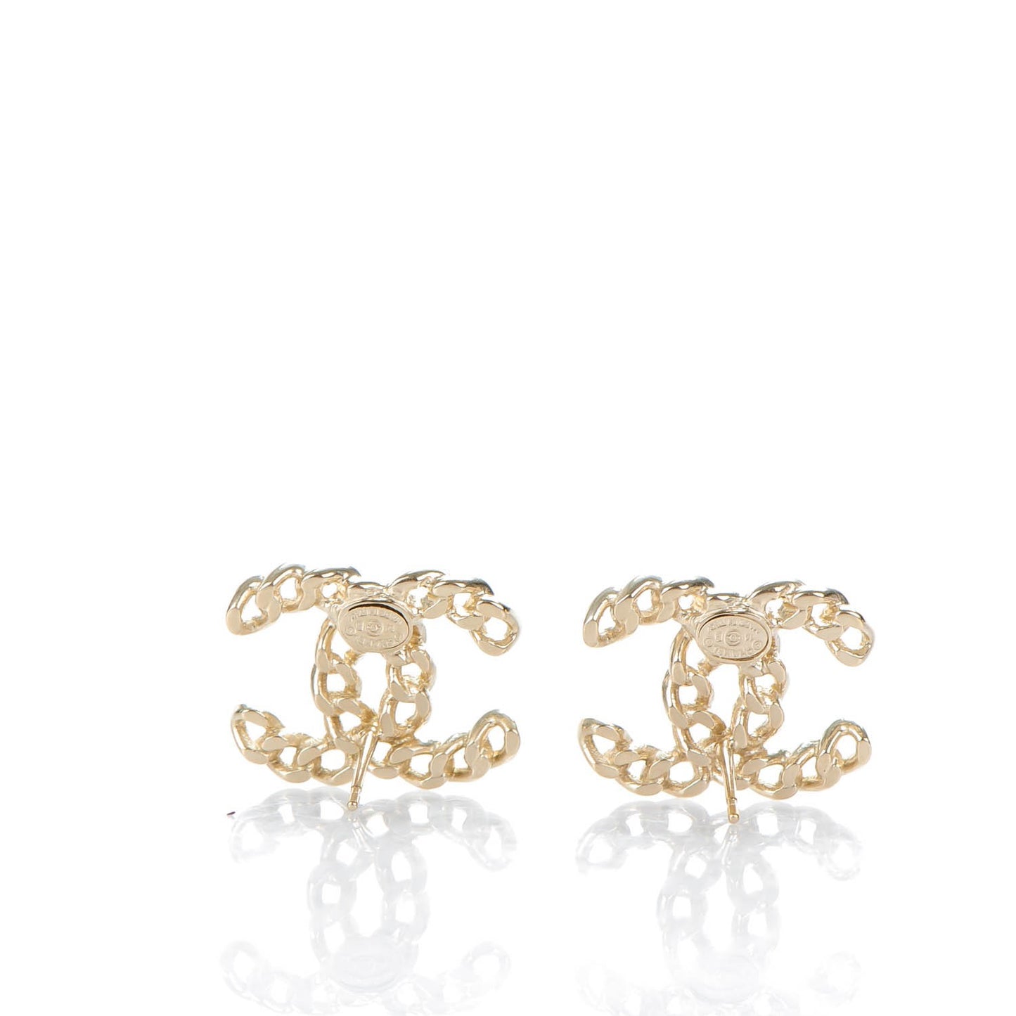 Metal Chain Link CC Earrings Gold