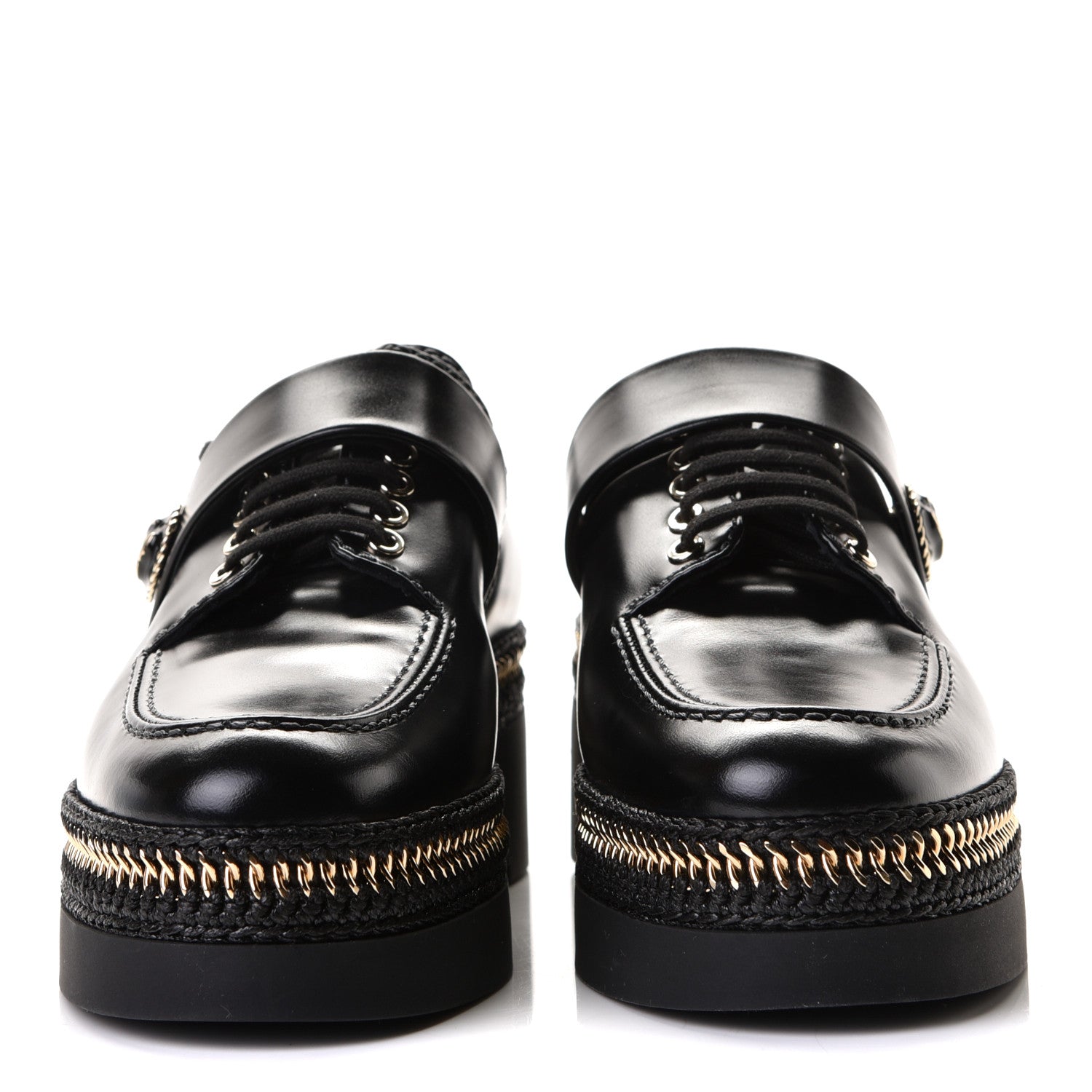 Chanel Shiny Calfskin Lace Up Platform Loafers 36 Black 5 of 8