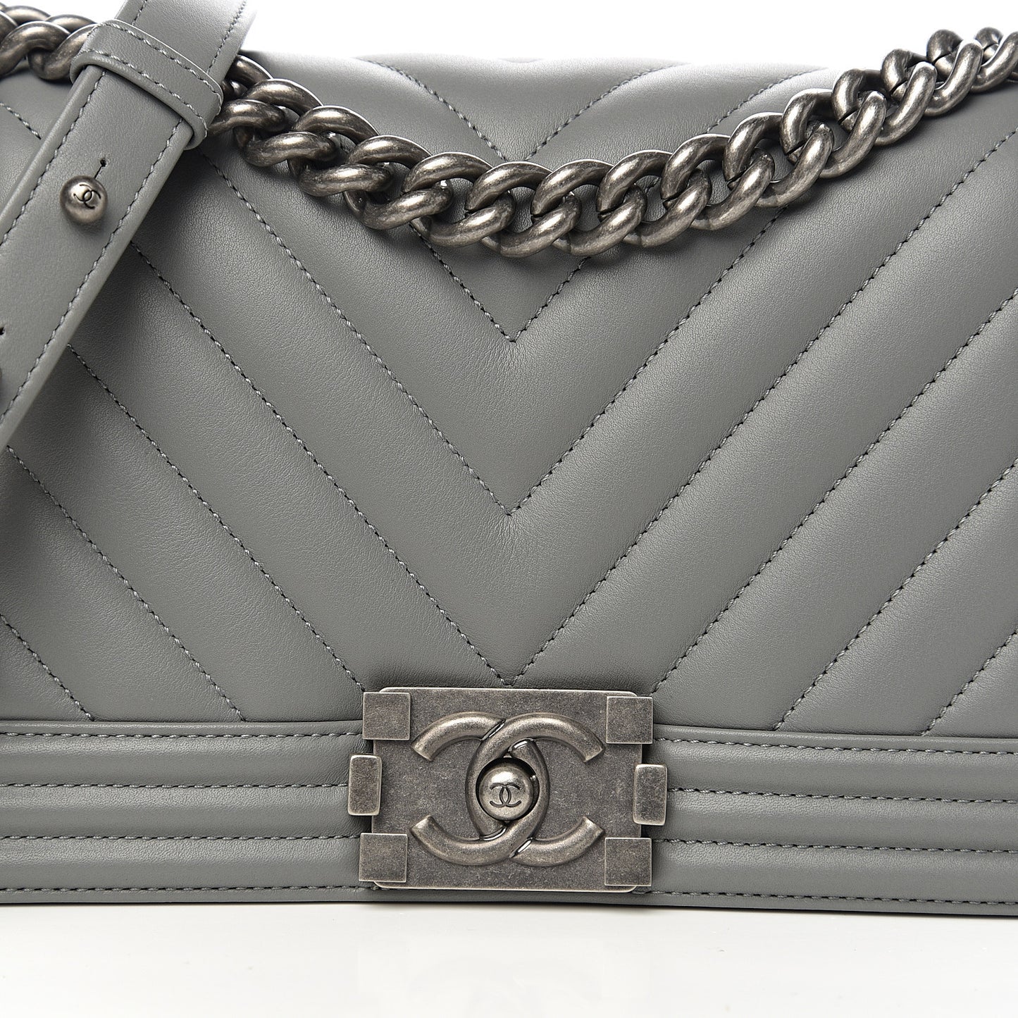 Calfskin Chevron Quilted Medium Boy Flap Grey