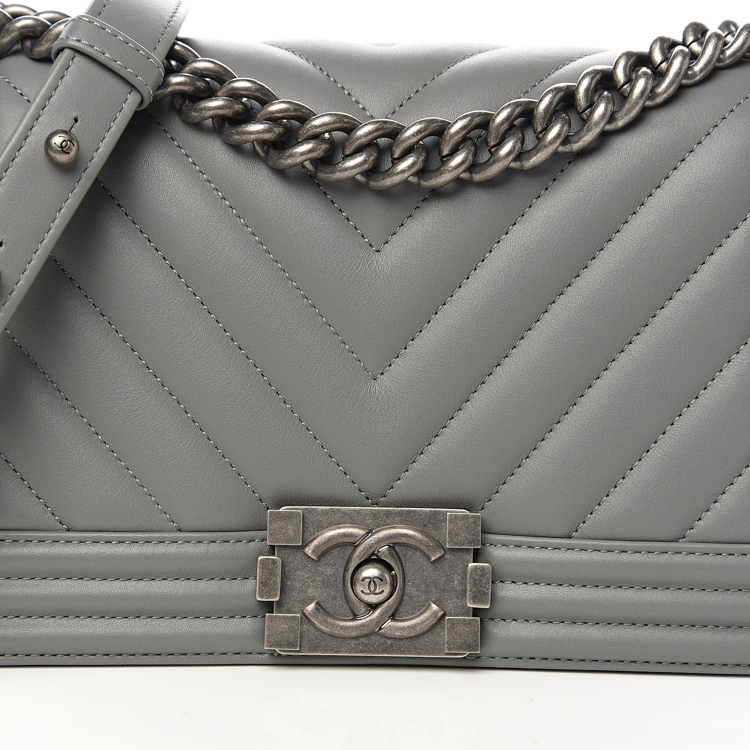 Chanel Calfskin Chevron Quilted Medium Boy Flap Grey 9 of 9