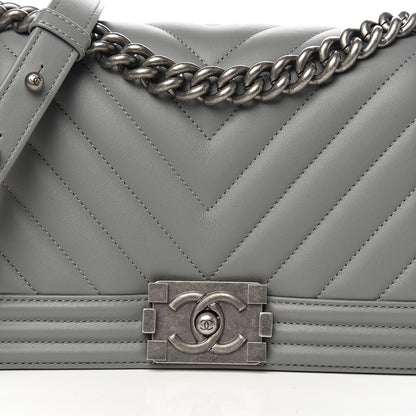 Chanel Calfskin Chevron Quilted Medium Boy Flap Grey 9 of 9