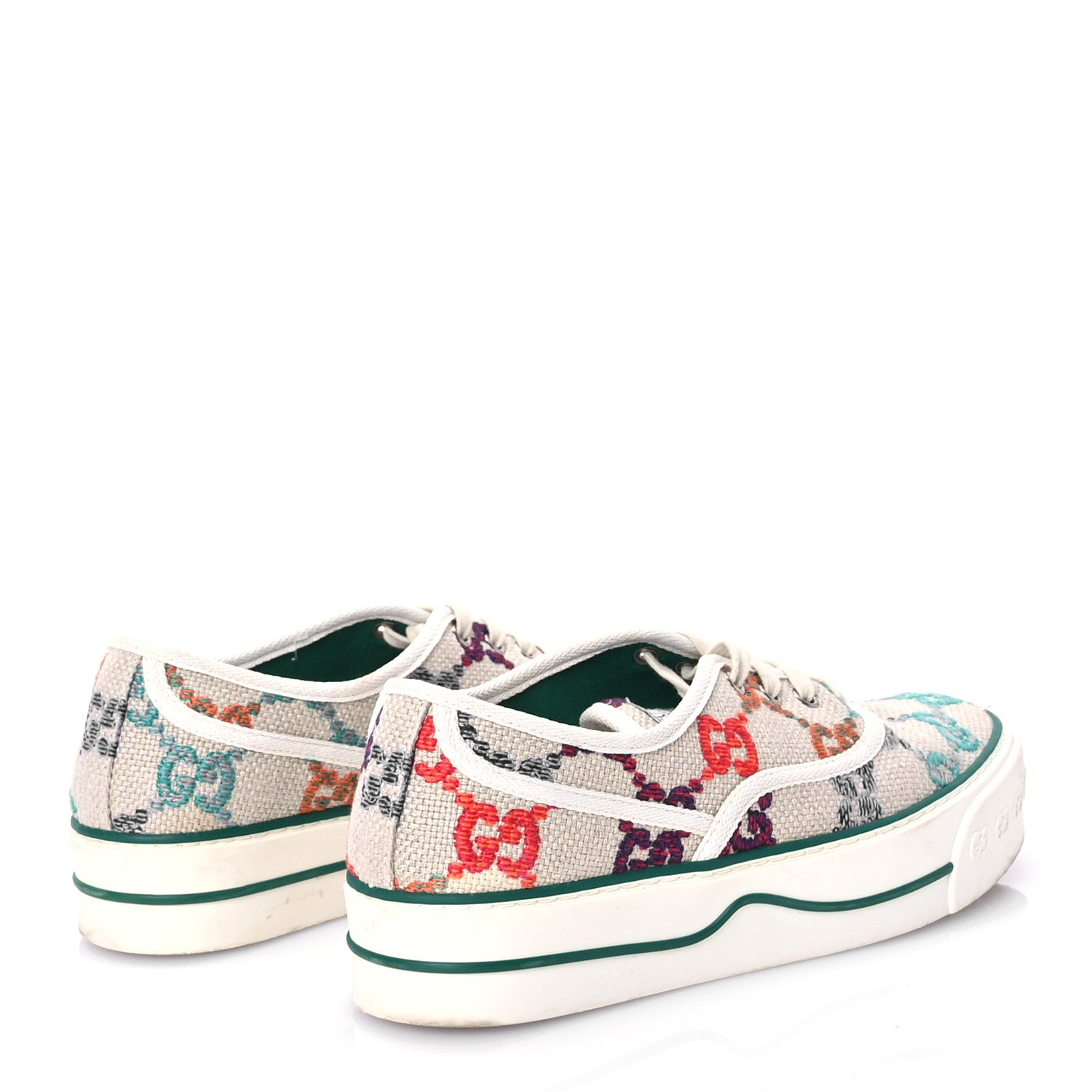 Gucci Linen Psychedelic Mini GG Monogram Womens 1977 Tennis Sneakers 40 Ivory Multicolor 4 of 8