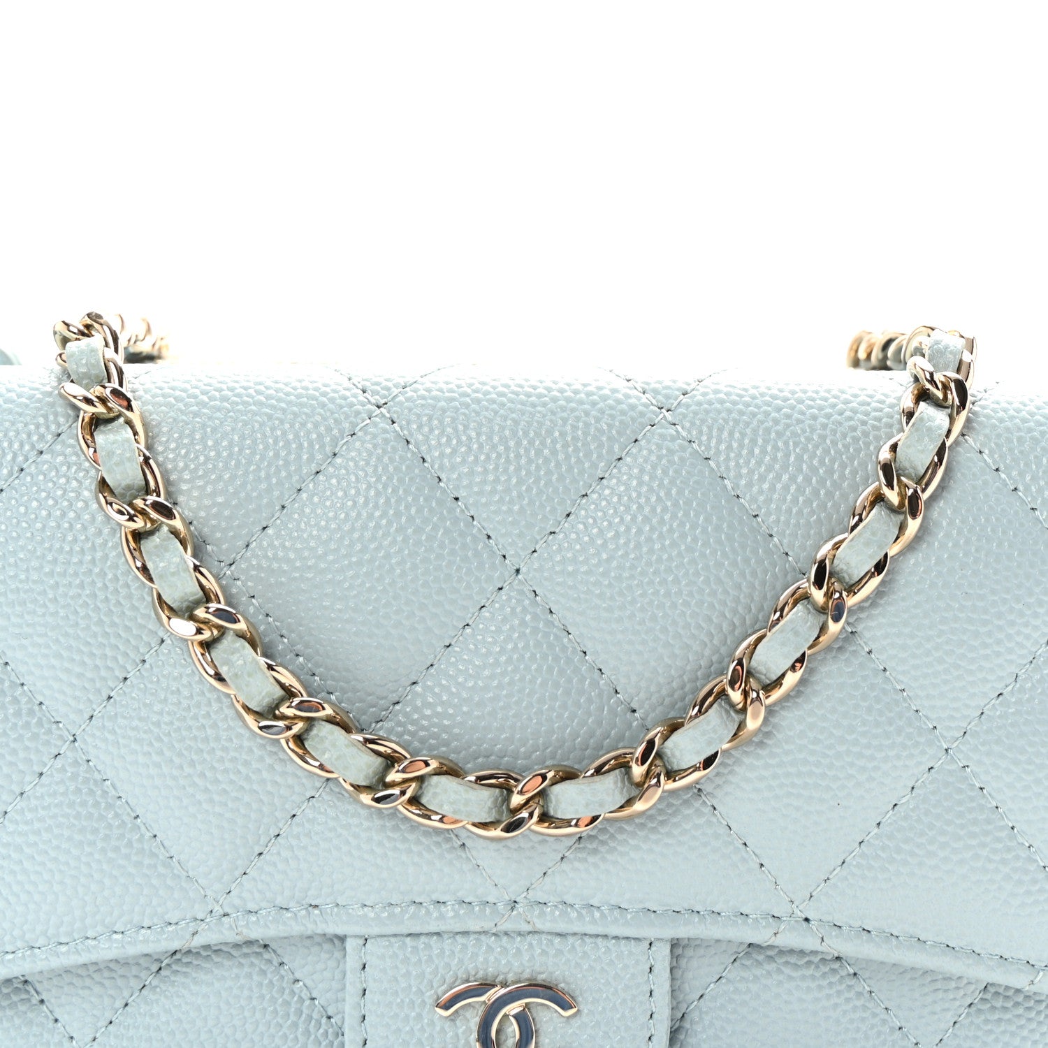Chanel Caviar Quilted Flap Phone Holder With Chain Light Blue 9 of 11