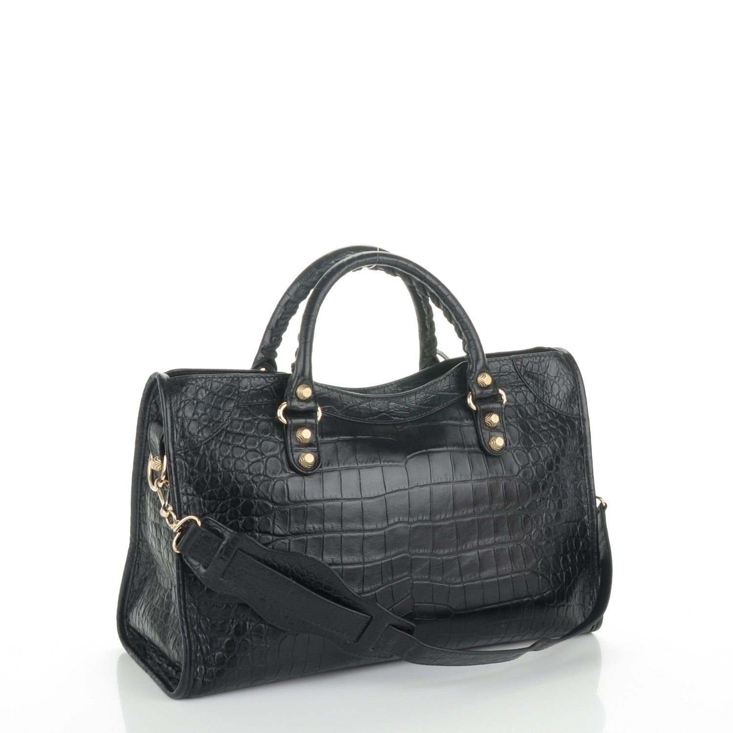 Balenciaga Calfskin Crocodile Embossed Giant 12 Gold Hardware City Black 3 of 7