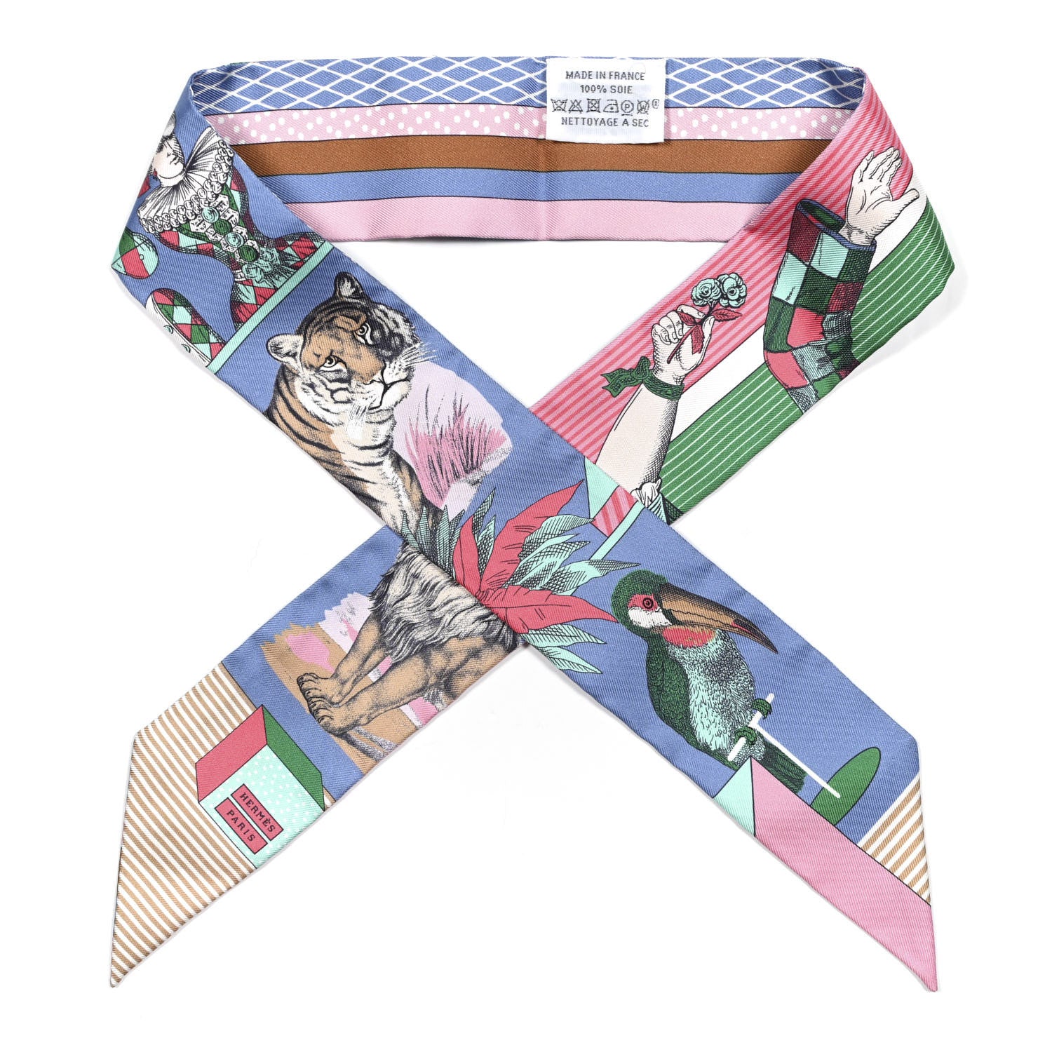 Hermes Silk Twilly Grand Theatre Nouveau Bleu Lavande Rose Vert 1 of 4