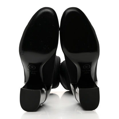 Chanel Patent Knit Cap Toe CC Sock Boots 35.5 Black 5 of 8