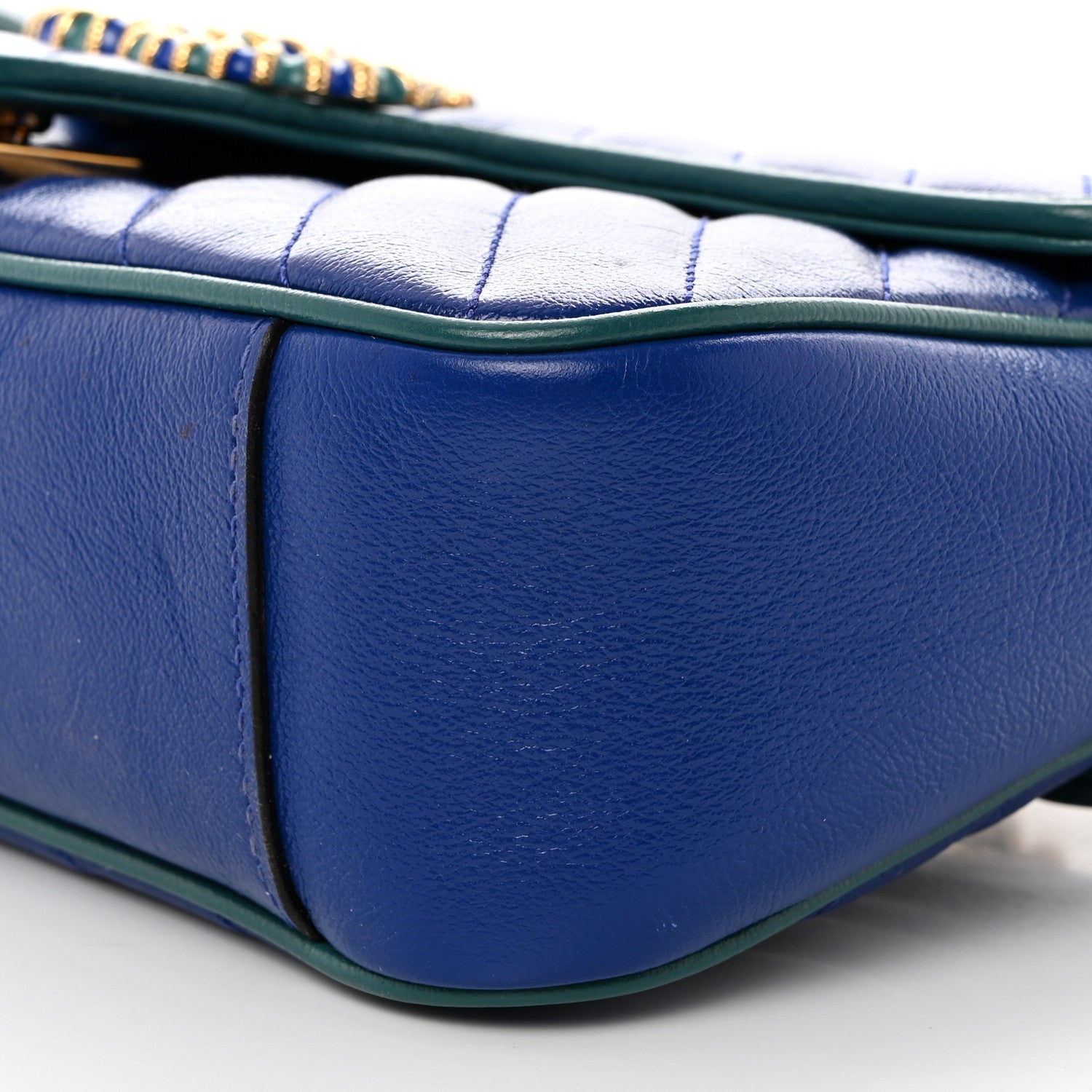 Gucci Azalea Calfskin Enamel Matelasse Diagonal Small Torchon GG Marmont Shoulder Bag Imperial Blue Pavone 10 of 10