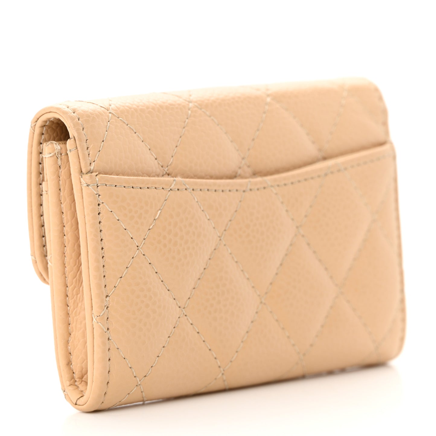 Caviar Quilted Flap Card Holder Wallet Beige