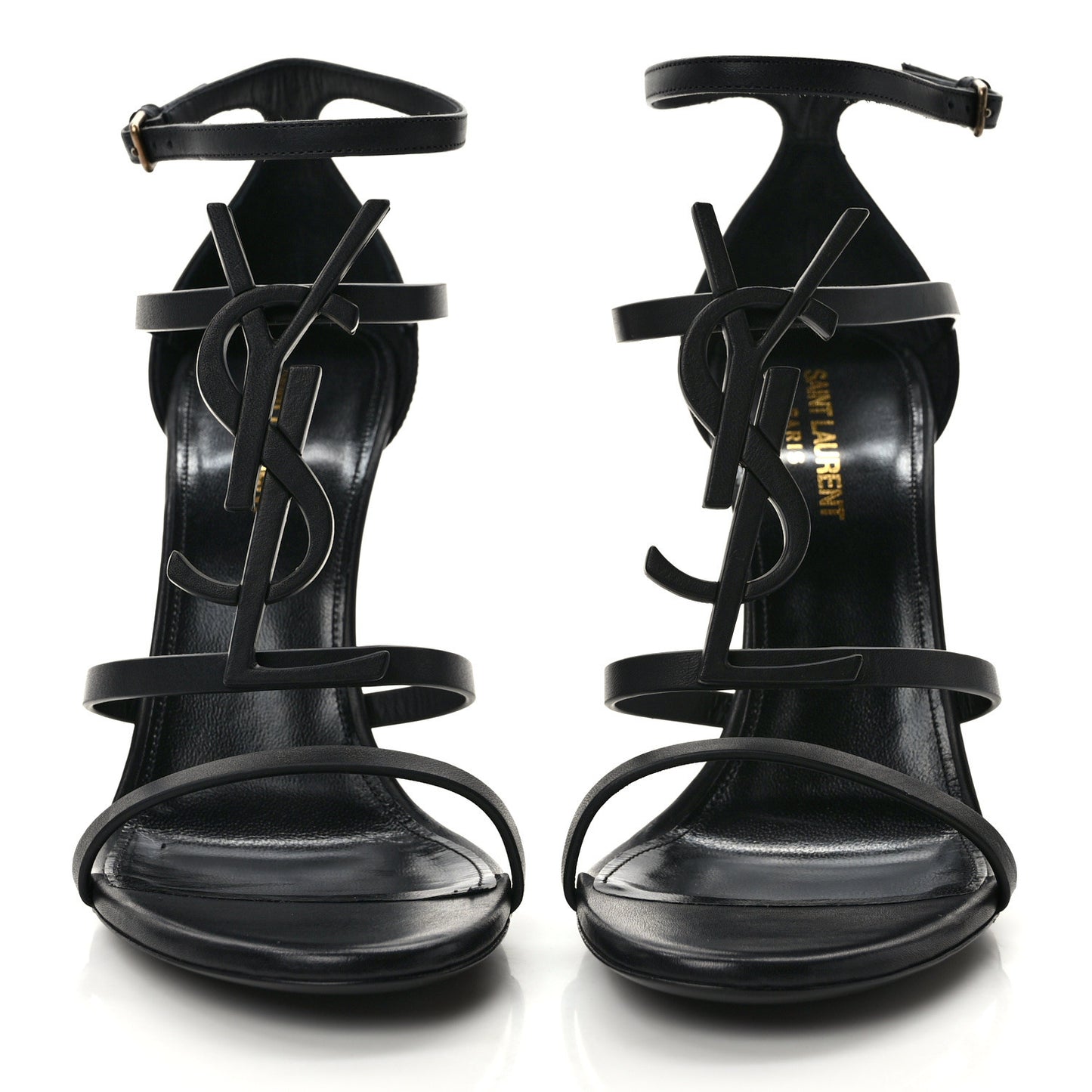 Calfskin Cassandra Palm Logo 110 Ankle Strap Sandals 39.5 Black