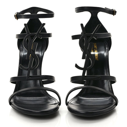 Saint Laurent Calfskin Cassandra Palm Logo 110 Ankle Strap Sandals 39.5 Black 2 of 7