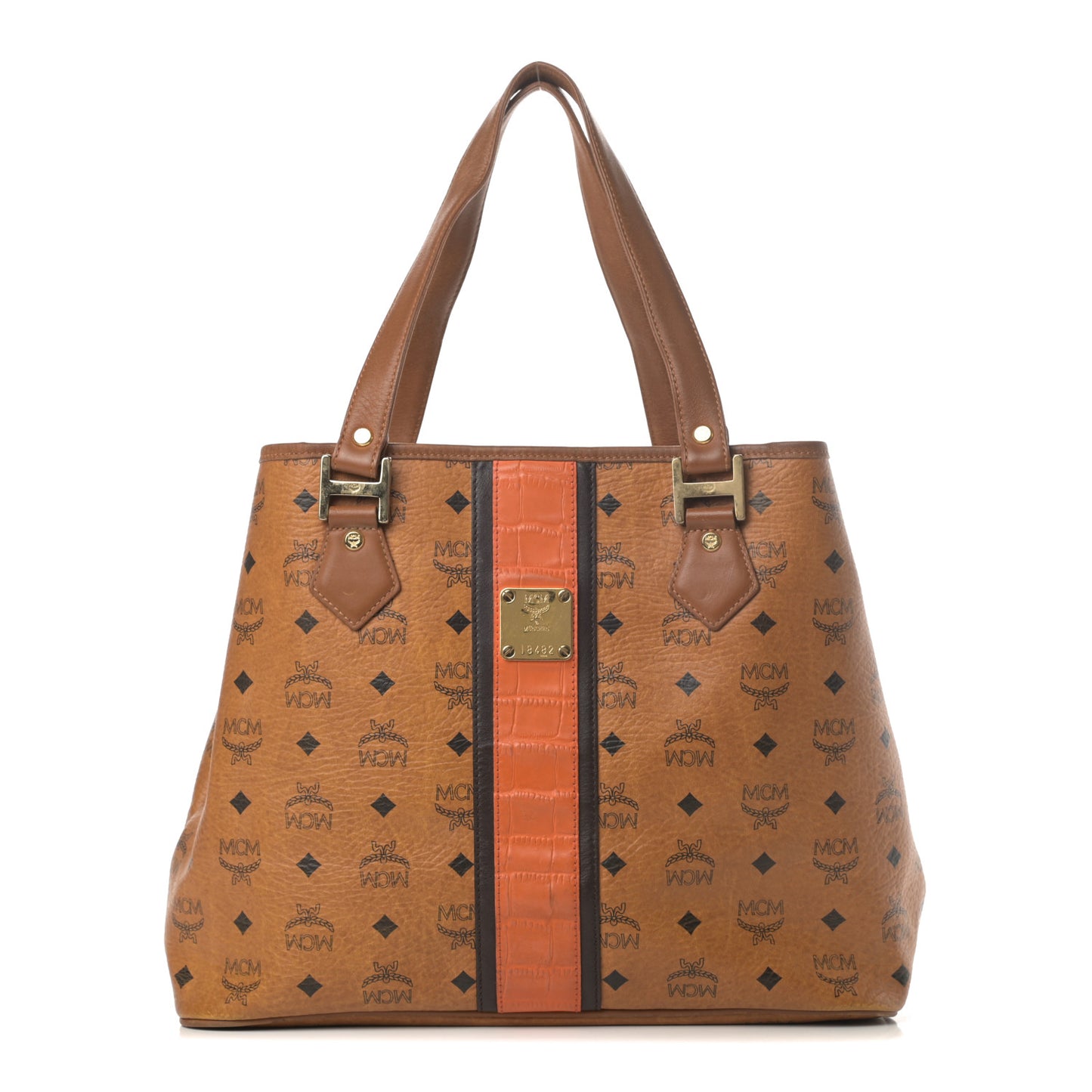 Visetos Crocodile Embossed Shopper Tote Cognac