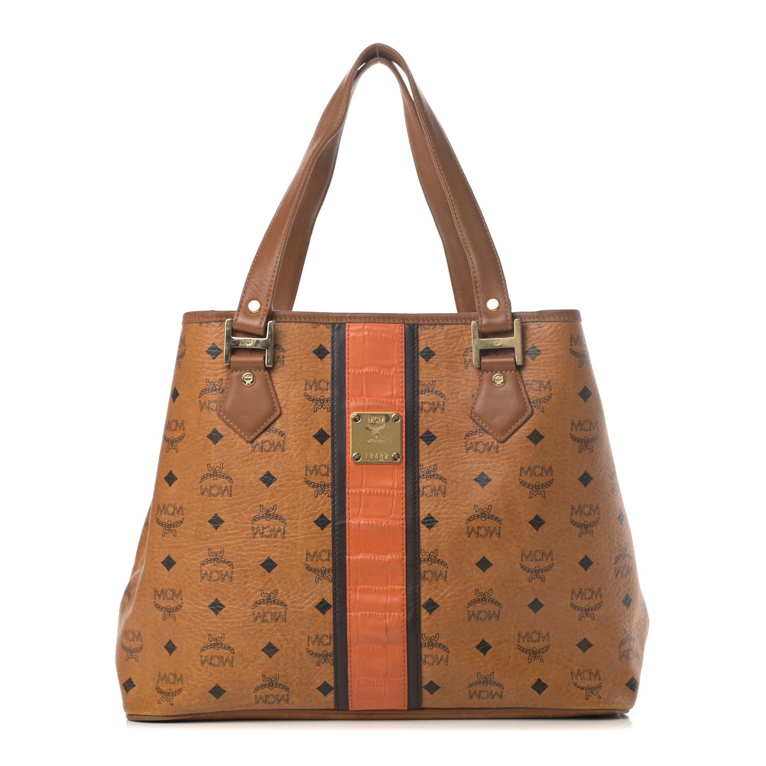MCM Visetos Crocodile Embossed Shopper Tote Cognac 1 of 19