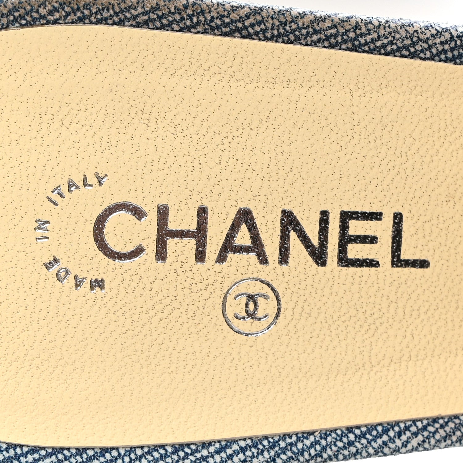 Chanel Printed Lambskin Grosgrain Cap Toe CC Mules 39 Blue Black 6 of 9
