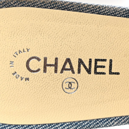 Chanel Printed Lambskin Grosgrain Cap Toe CC Mules 39 Blue Black 6 of 9