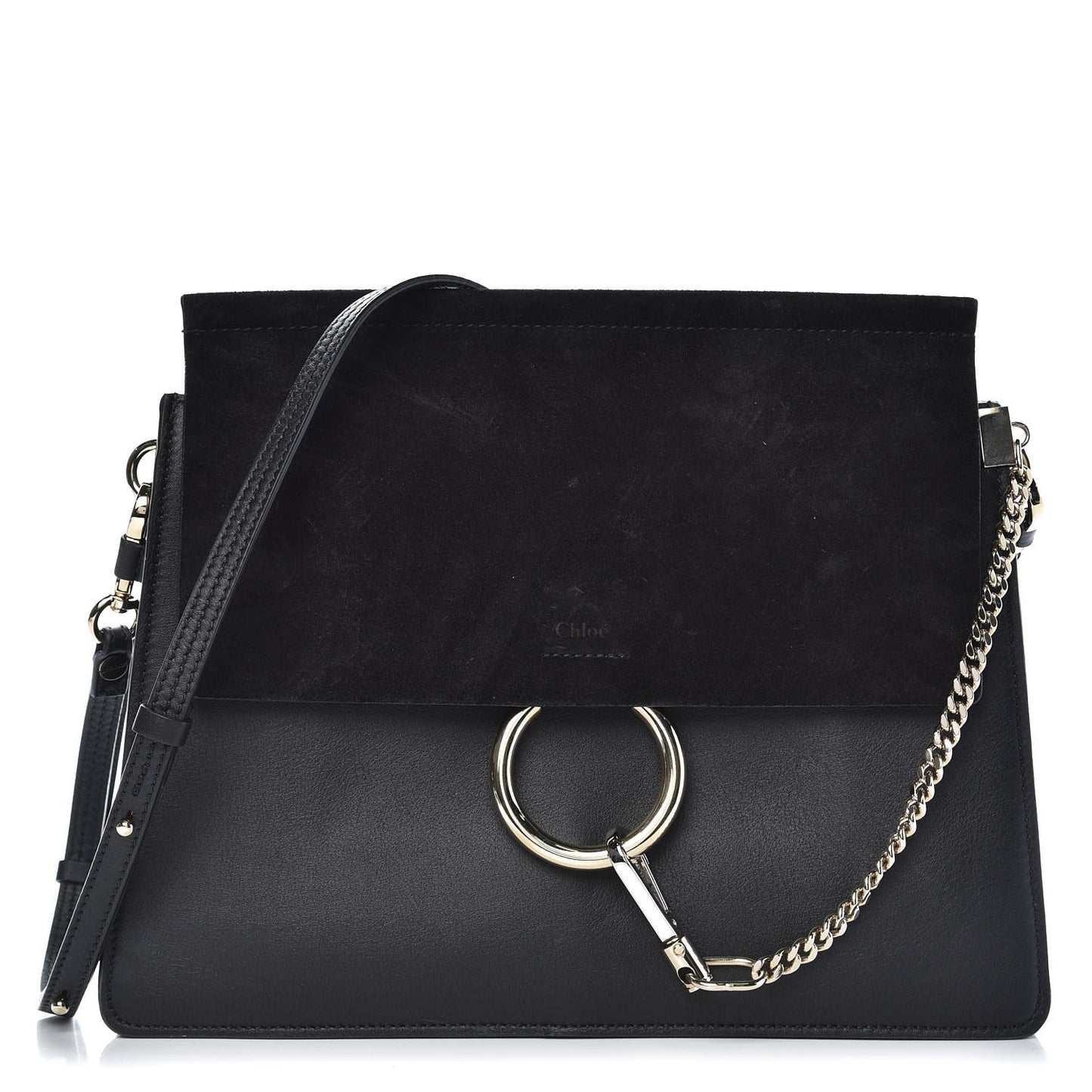 Suede Calfskin Medium Faye Shoulder Bag Black