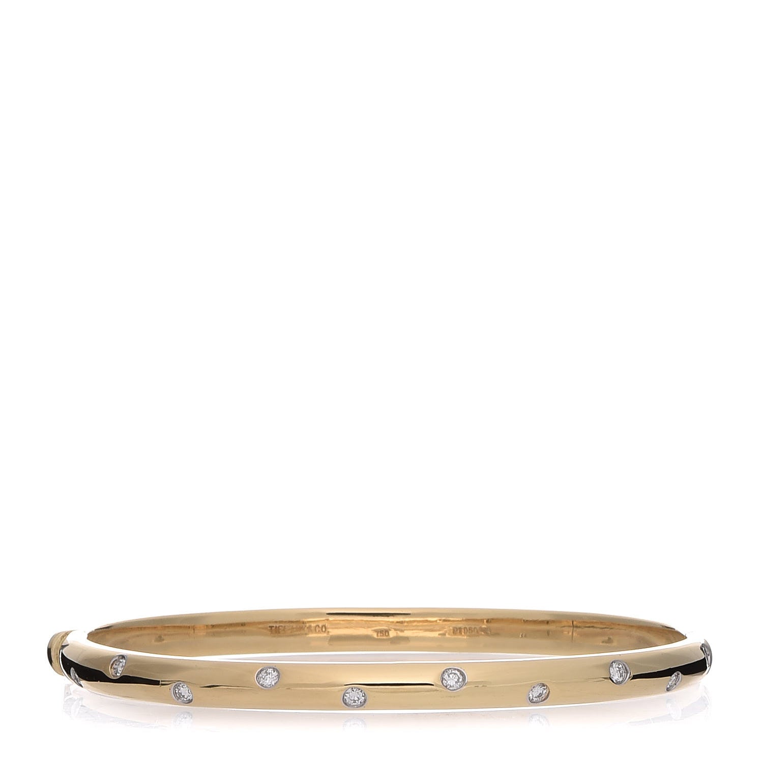 Tiffany 18K Yellow Gold Platinum Diamond 4.5mm Etoile Bangle Bracelet 1 of 4