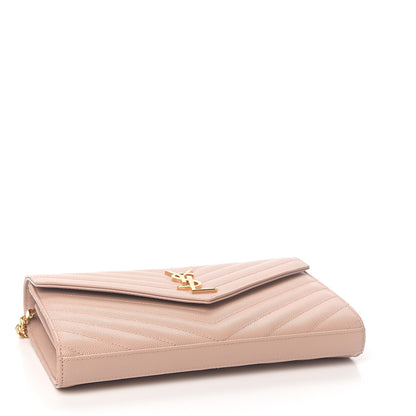 Saint Laurent Grain De Poudre Matelasse Chevron Monogram Chain Wallet Pale Pink 3 of 8