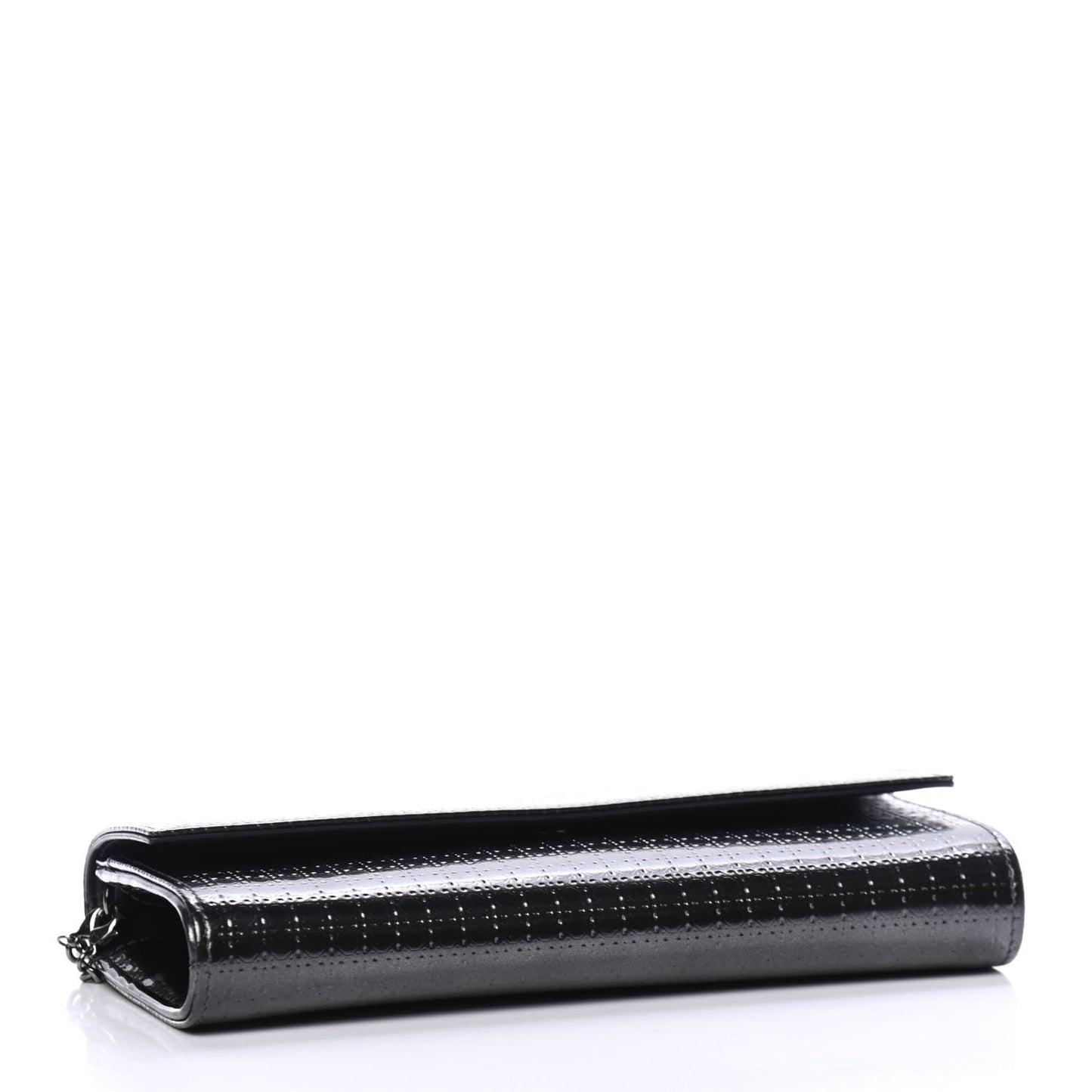 Metallic Patent Micro-Cannage Lady Dior Croisiere Chain Wallet Black