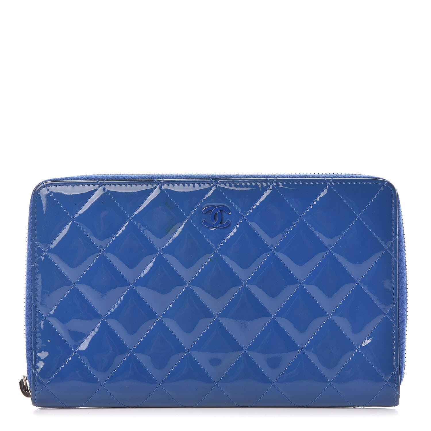 Chanel Patent Quilted Large Zip Around Organizer Wallet Blue 1 of 13