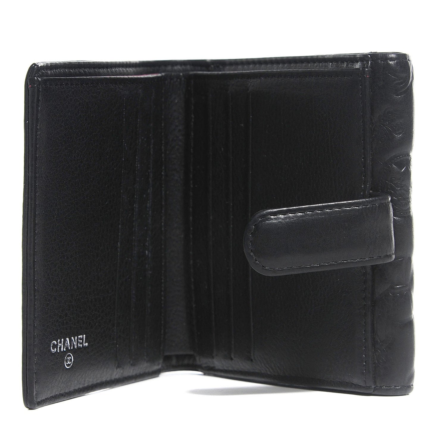 Calfskin Lucky Symbols Compact French Wallet Black