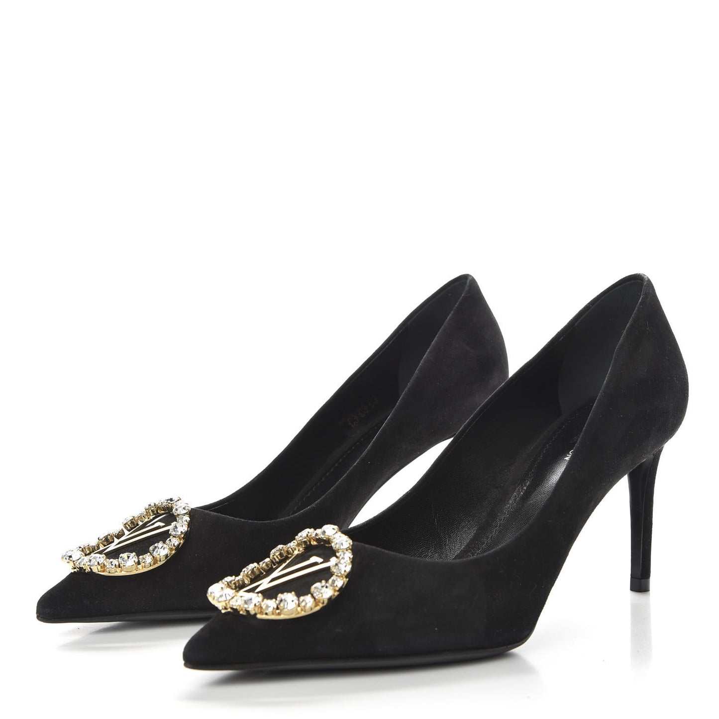 Suede Baby Goat Swarovski Crystal Madeleine Pumps 37.5 Black