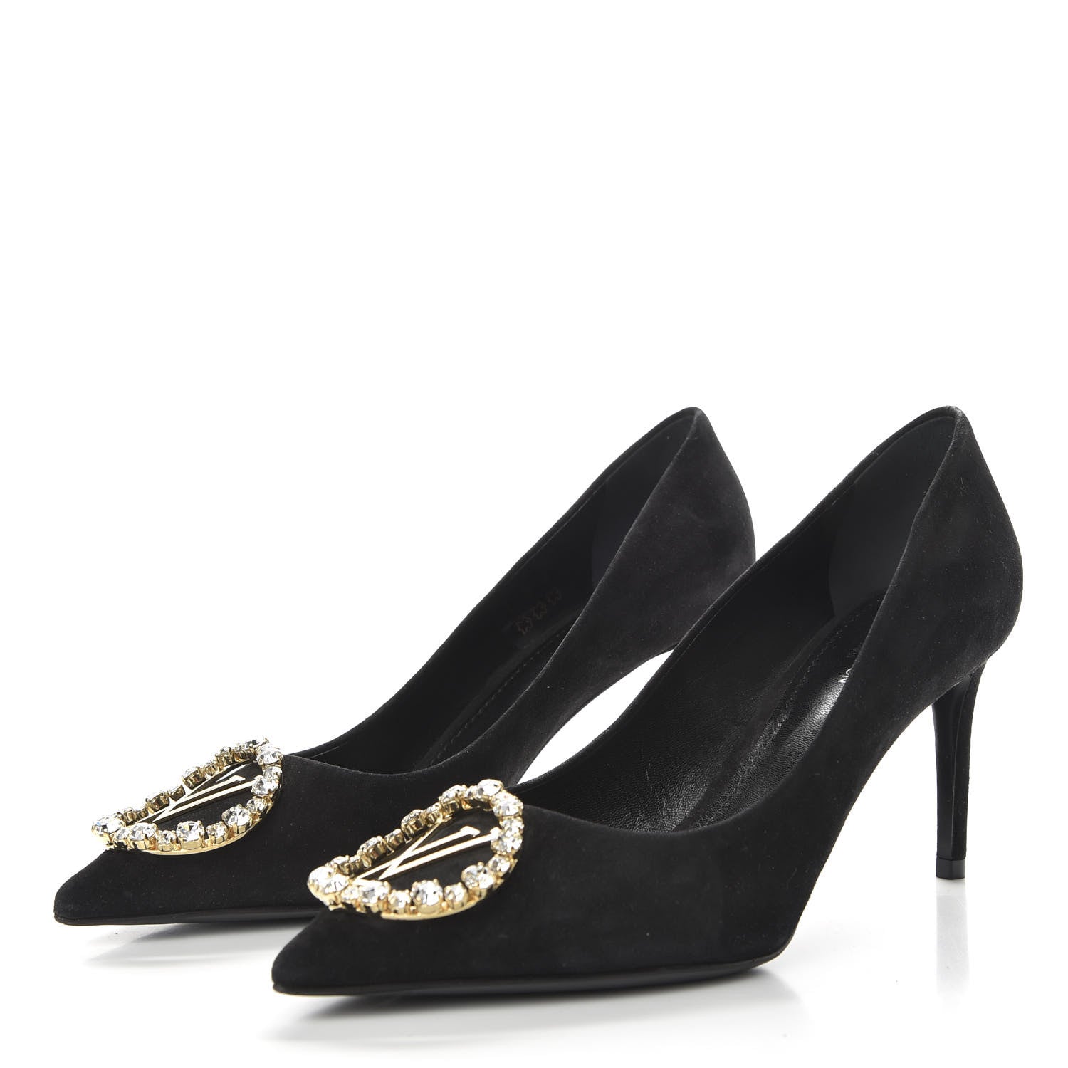 Louis Vuitton Suede Baby Goat Swarovski Crystal Madeleine Pumps 37.5 Black 3 of 10
