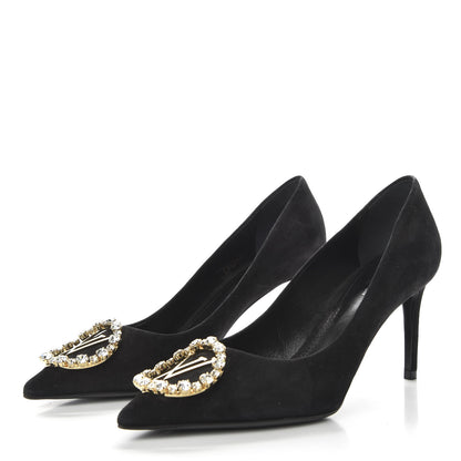 Louis Vuitton Suede Baby Goat Swarovski Crystal Madeleine Pumps 37.5 Black 3 of 10