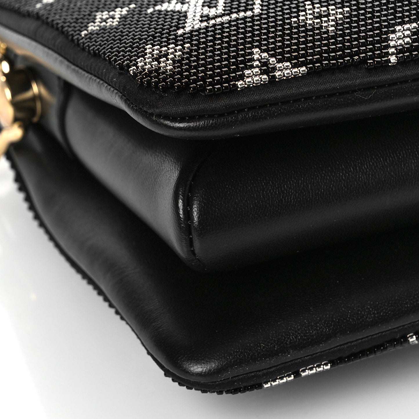 Satin Beaded Embroidered Monogram Coussin BB Black
