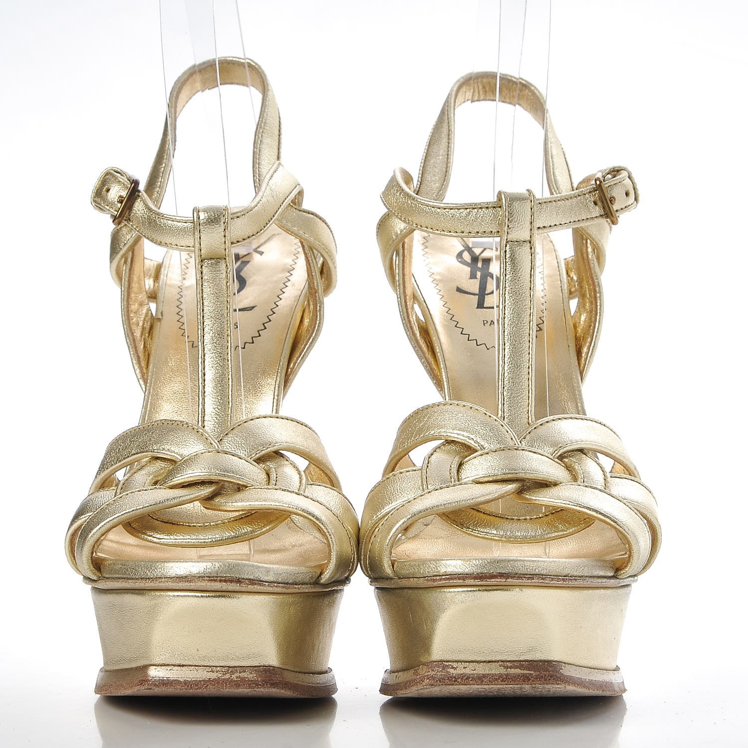 Saint Laurent Metallic Nappa Tribute 105 Platform Sandals 36.5 Light Gold 2 of 14