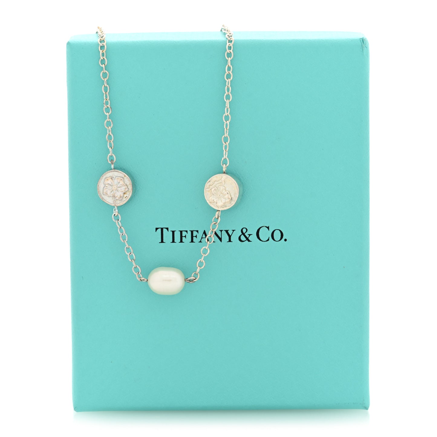 Sterling Silver Cultured Pearl Hibiscus Flower Station Necklace