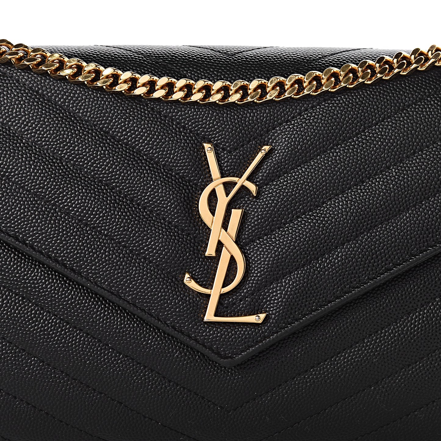 Grain De Poudre Matelasse Chevron Monogram Chain Wallet Black