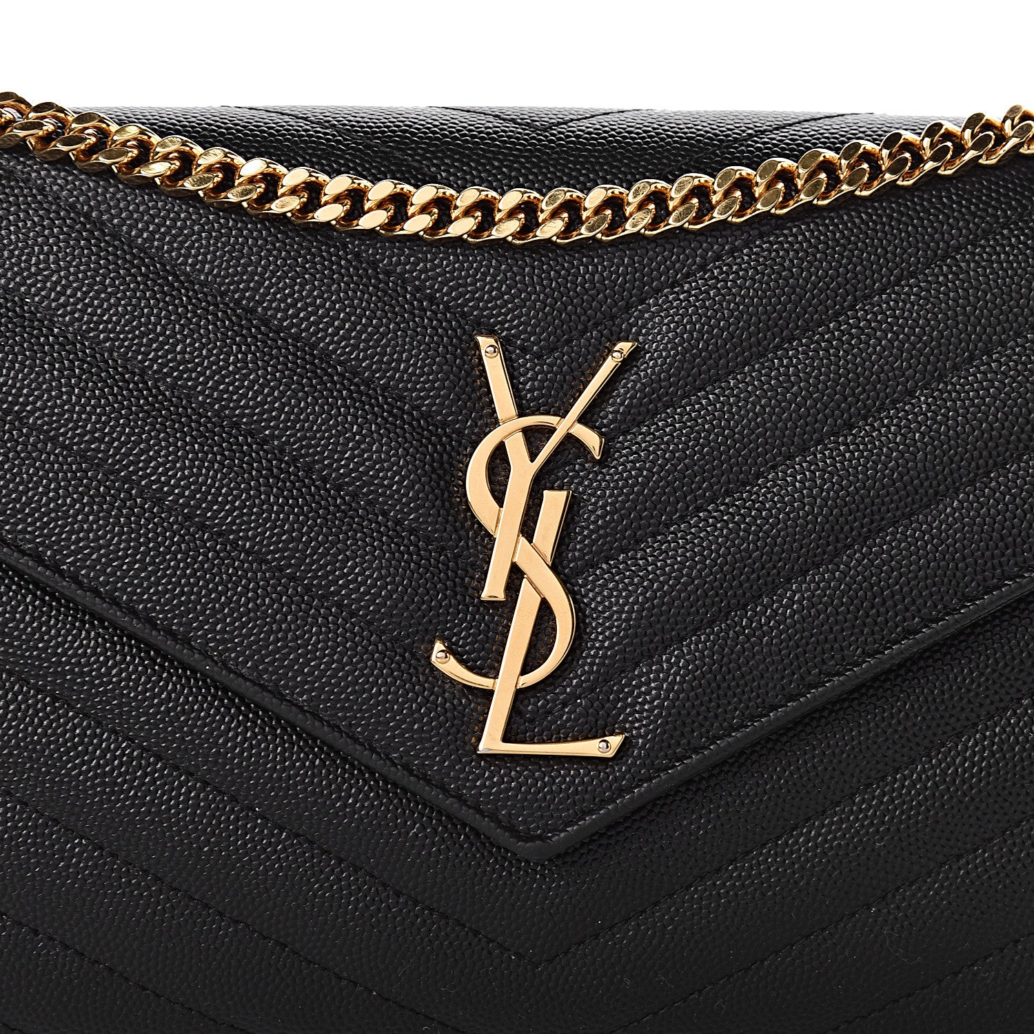 Saint Laurent Grain De Poudre Matelasse Chevron Monogram Chain Wallet Black 13 of 13