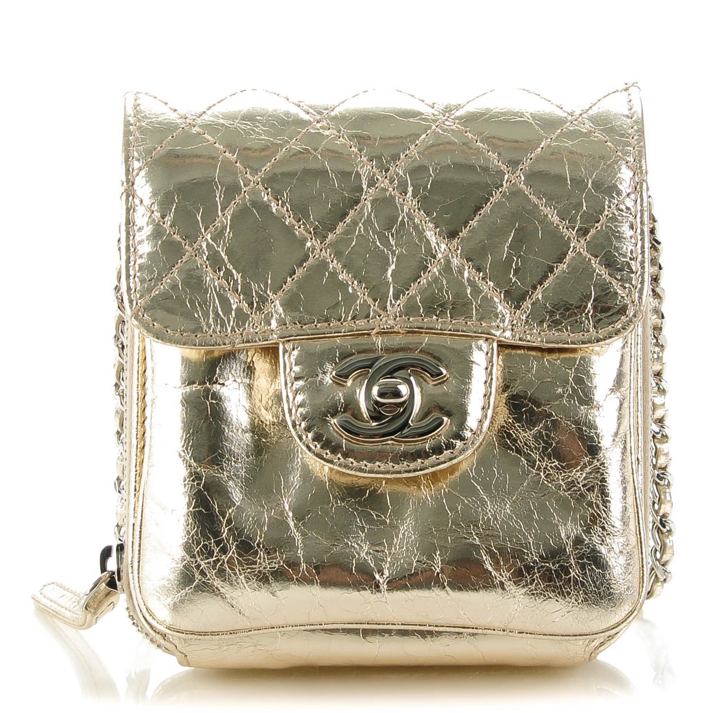Metallic Calfskin Mini Flap Gold