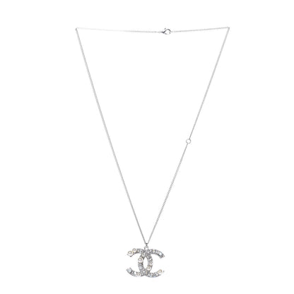 Chanel Crystal Pearl CC Pendant Necklace Silver 3 of 6