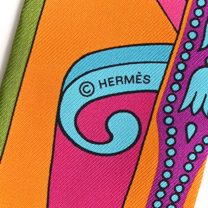 Hermes Silk Balade en Berline Twilly Fuchsia Orange Vert 4 of 5