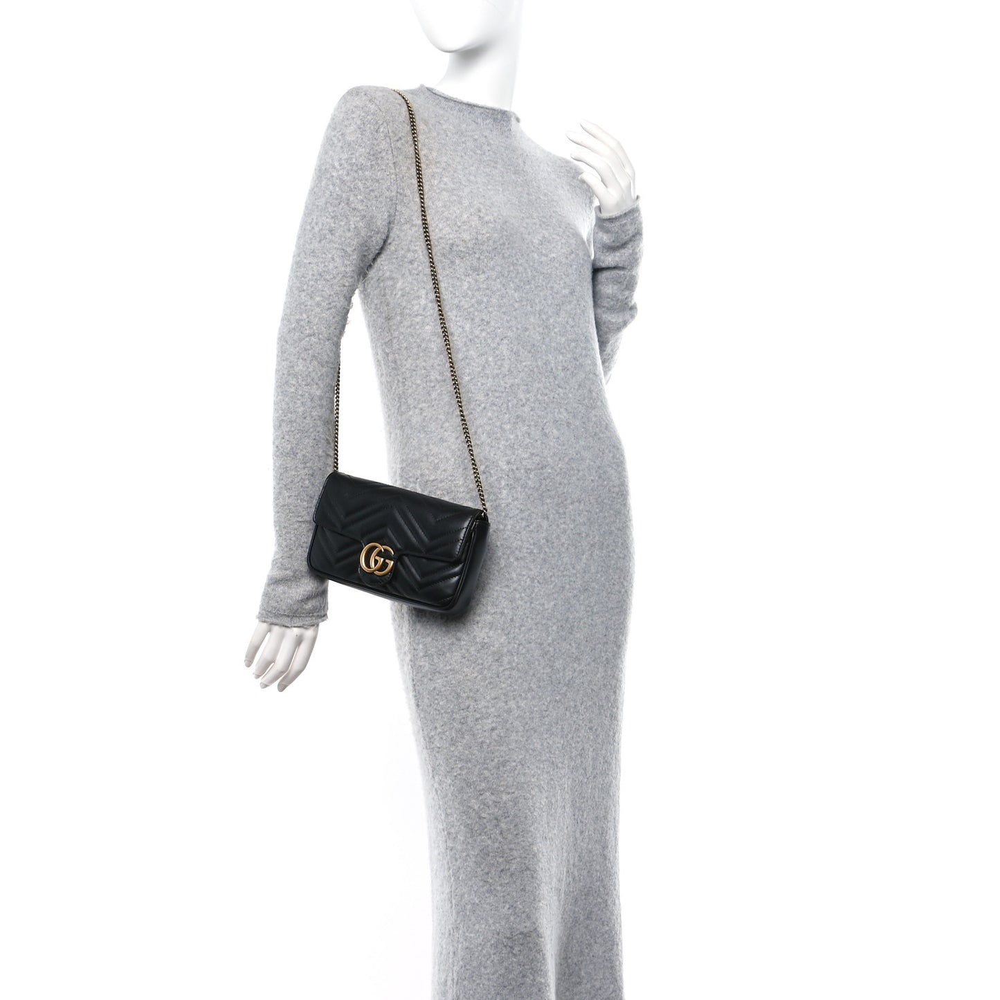 Calfskin Matelasse Mini GG Marmont Shoulder Bag With Case Black White