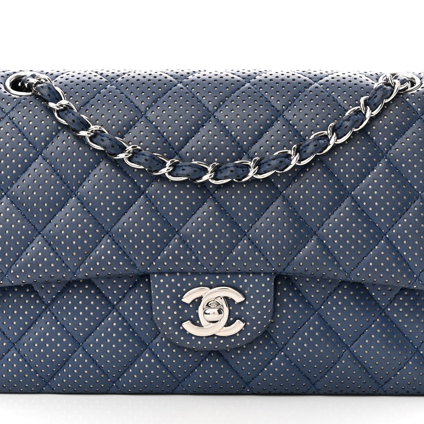 Lambskin Perforated Medium Double Flap Blue