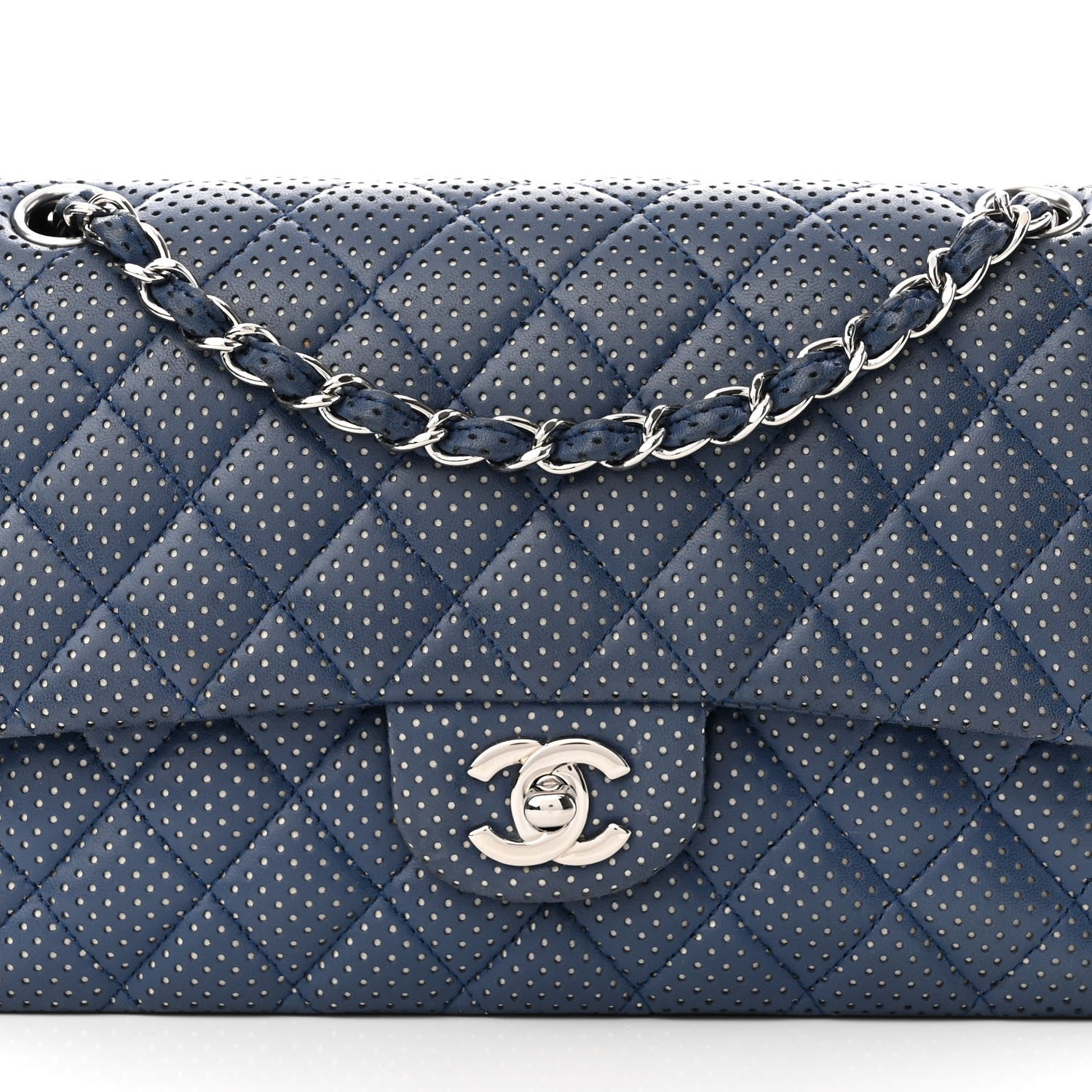 Chanel Lambskin Perforated Medium Double Flap Blue 8 of 10