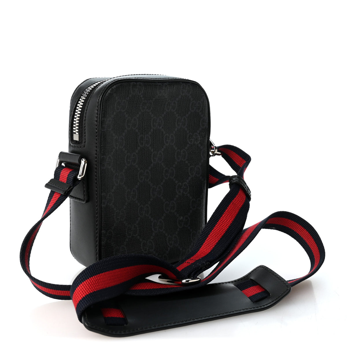GG Supreme Monogram Appia Calfskin Web Small Camera Messenger Bag Black Grey