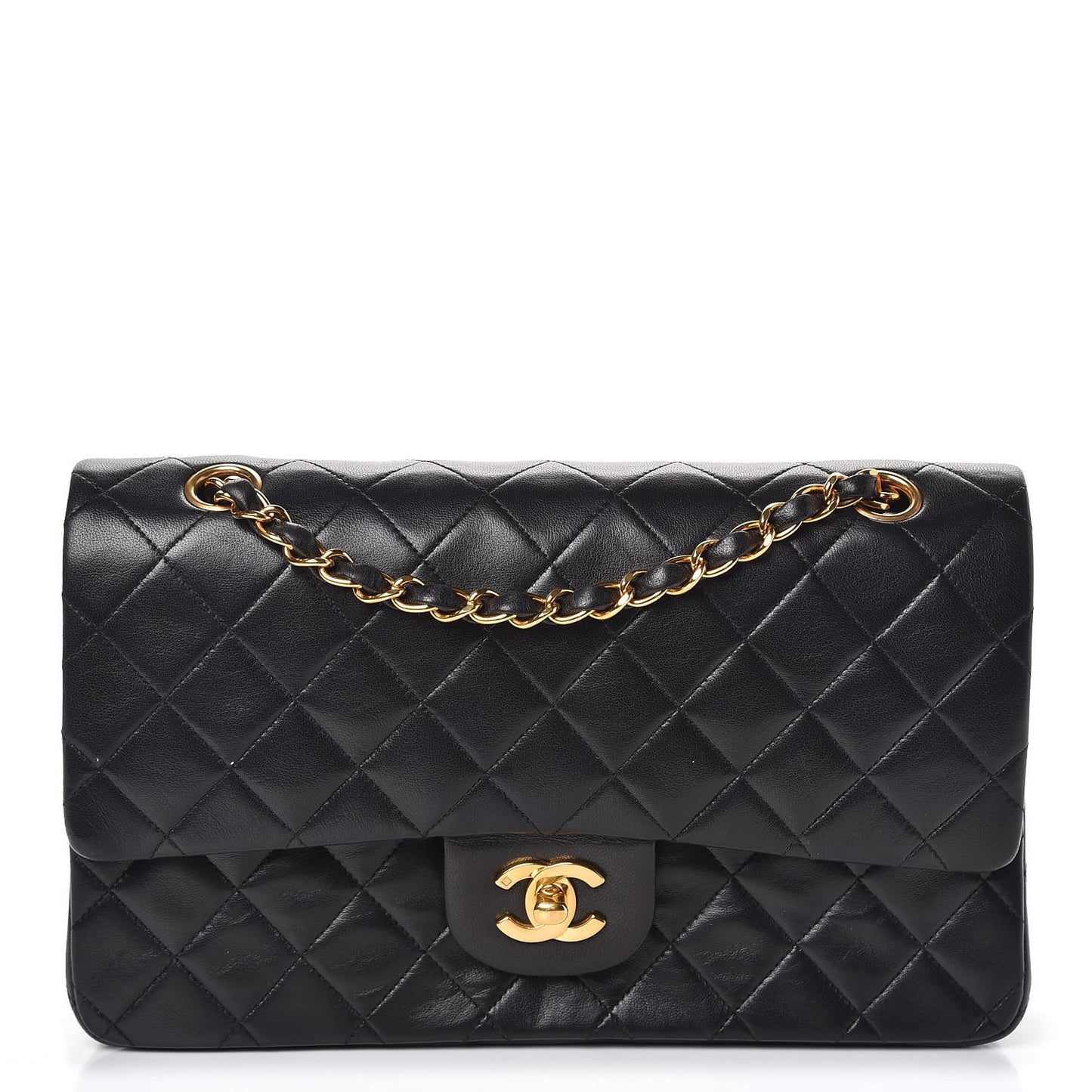 Lambskin Quilted Medium Double Flap Black