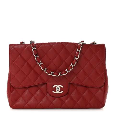 Caviar Quilted Jumbo Single Flap Dark Red