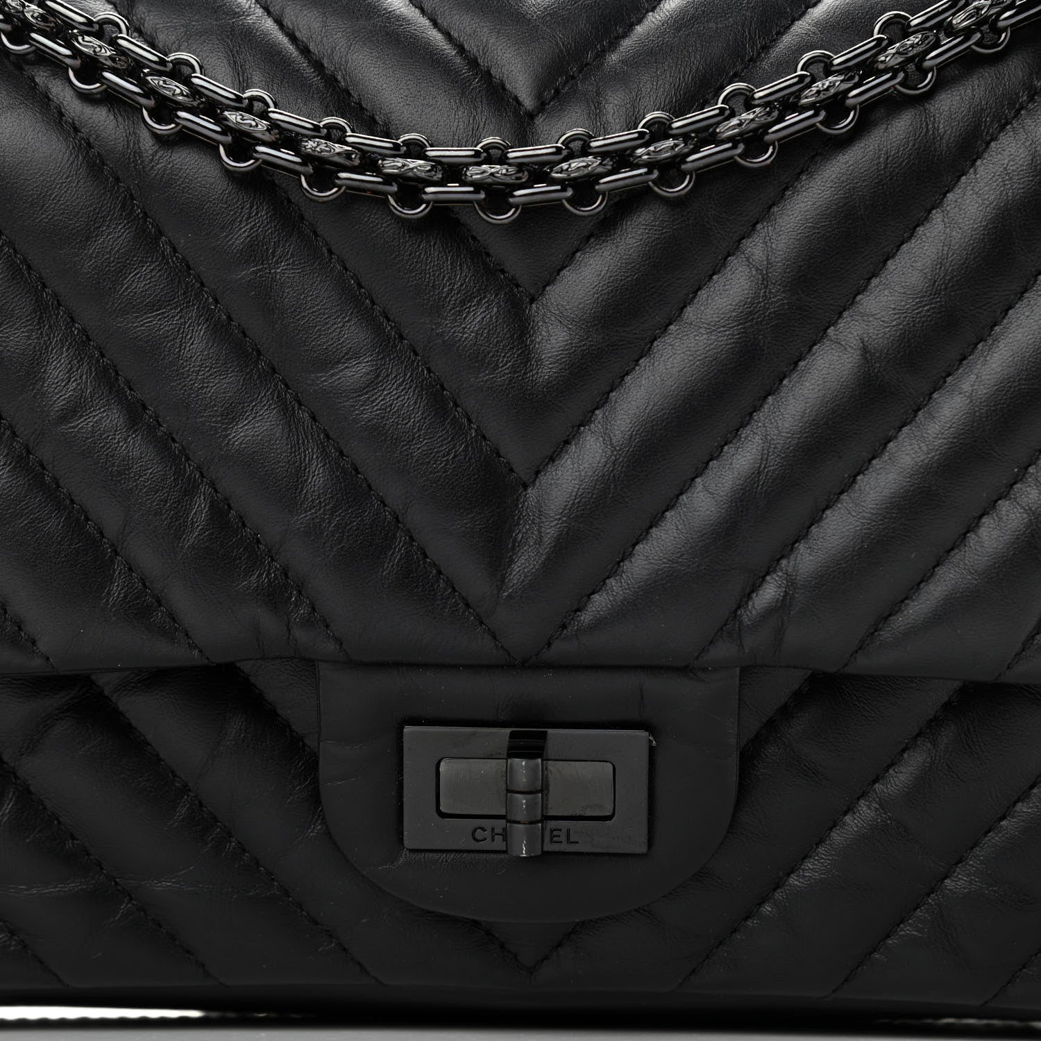 Chanel Aged Calfskin Chevron Quilted 2.55 Reissue 225 Flap So Black 8 of 12