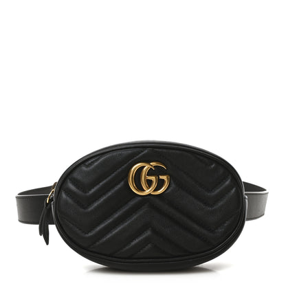 Gucci Calfskin Matelasse GG Marmont Belt Bag 85 34 Black 1 of 10